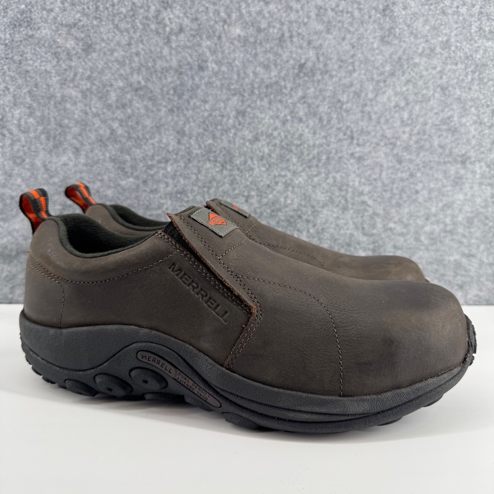 Merrell Jungle Moc Work Shoes Mens 9 Brown Slip On Oil Slip Resistant Worn 1X